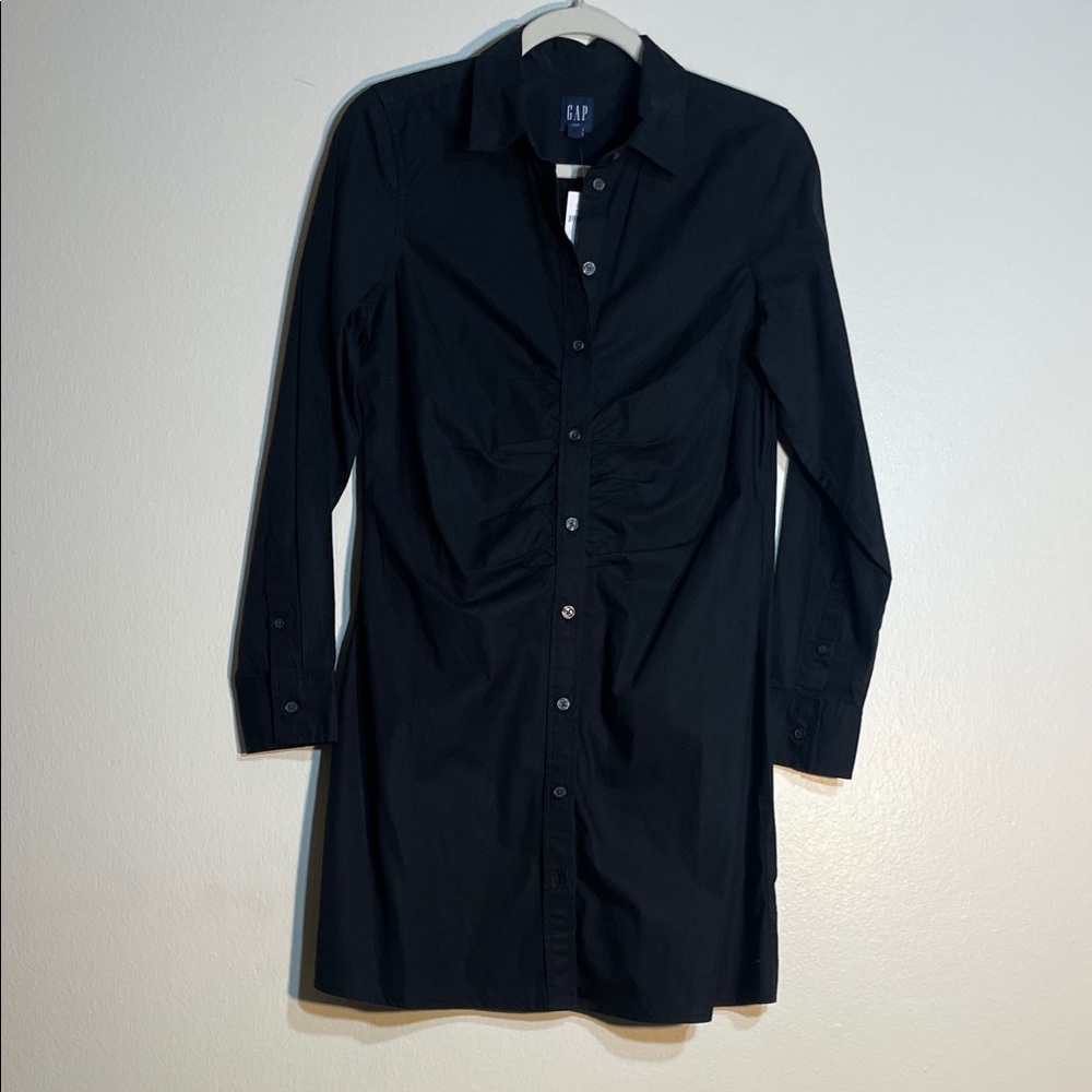GAP Ruched Front Stripe Mini Shirt Dress 100% Cotton Size M NWT